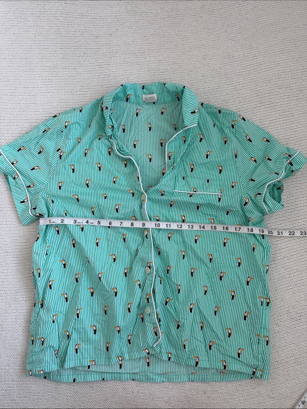 J Crew 100% Cotton Toucan Print Green/White Striped Pajama Set Size Large - Picture 3 of 8